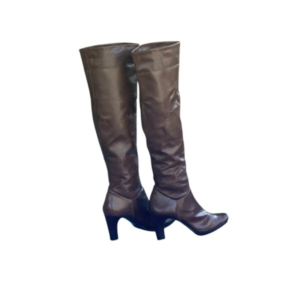 Liz Claiborne “Flex” Brown Tall Knee High Leather Heeled Boots- Womens 9.5 M - Picture 15 of 16